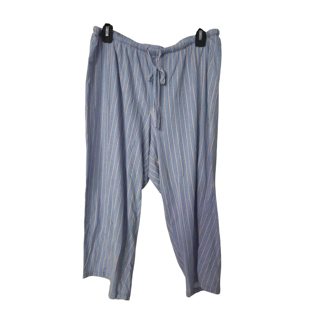Lauren Ralph Lauren Womens Blue Striped Short Sleeve Pajama Set Size L LRL Logo